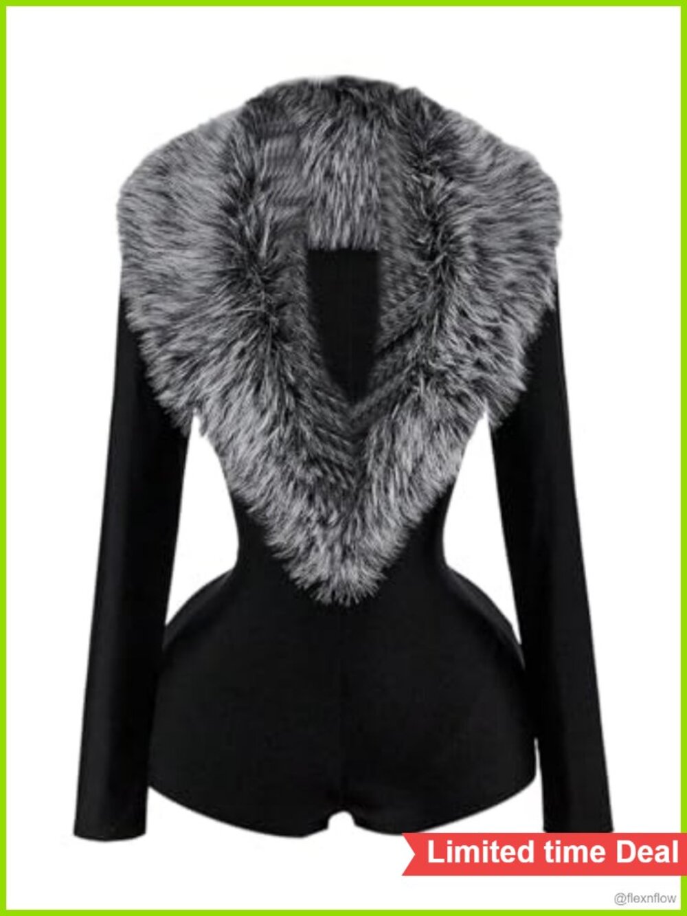Faux Fur Trim Long Sleeve Deep V Neck Bodycon Romper Rave Party Jumpsuit